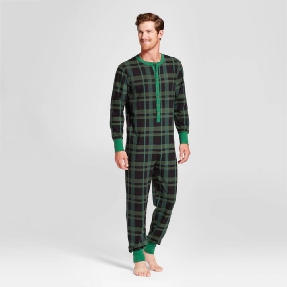 Magnolia Hearth & Hand Mens Green Plaid Onesie One Piece Pajama PJ  small